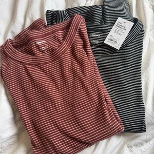Sonoma Striped Ribbed Tee Bundle - Rust & Black
